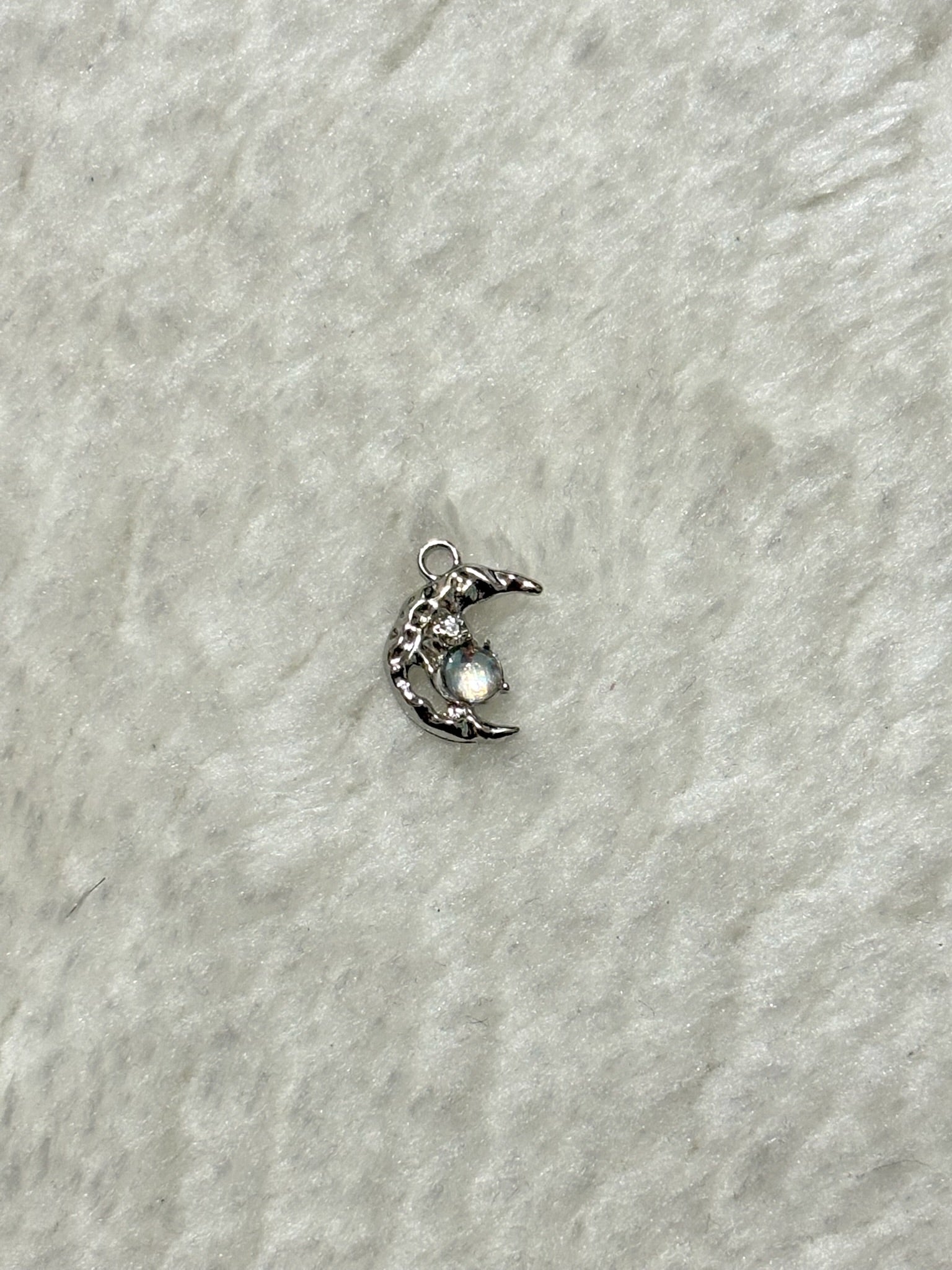Crescent Moon Opal Charm - Gold/Silver Filigree