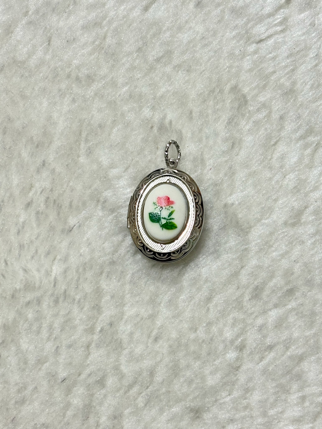 Oval Locket Charm - Pink Floral Enamel
