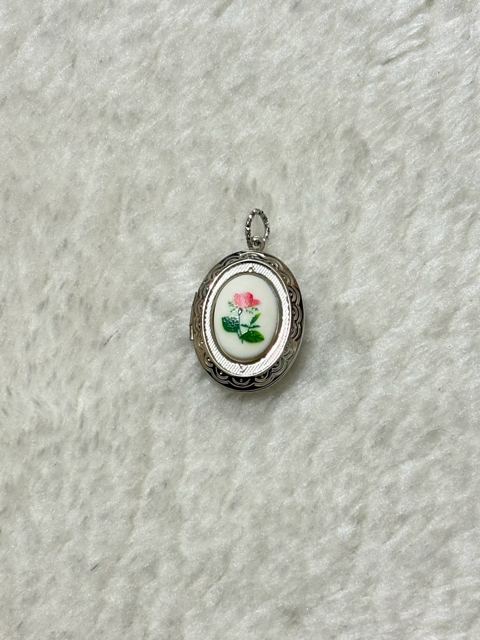 Oval Locket Charm - Pink Floral Enamel
