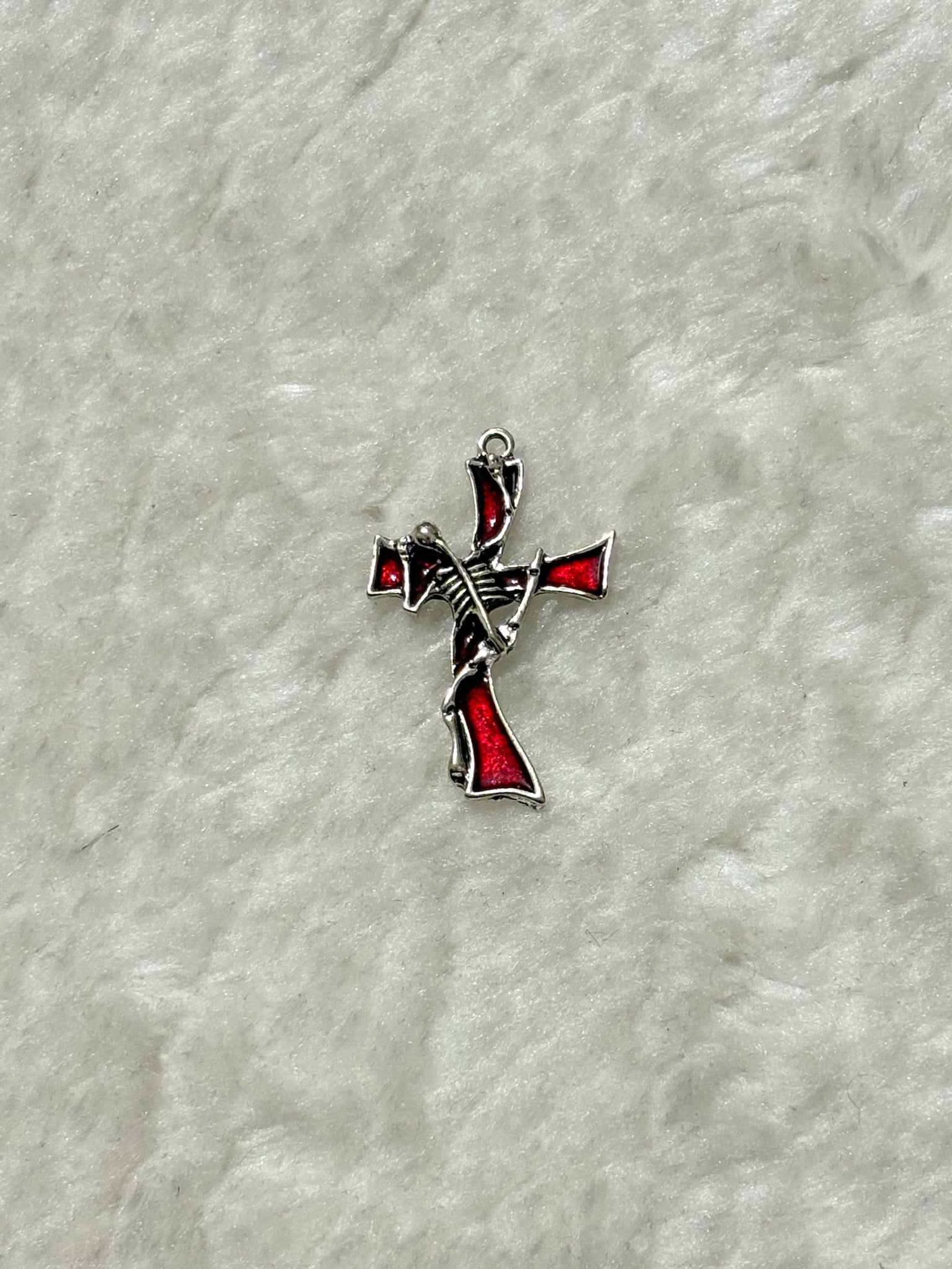 Skeleton Cross Red Enamel Charm