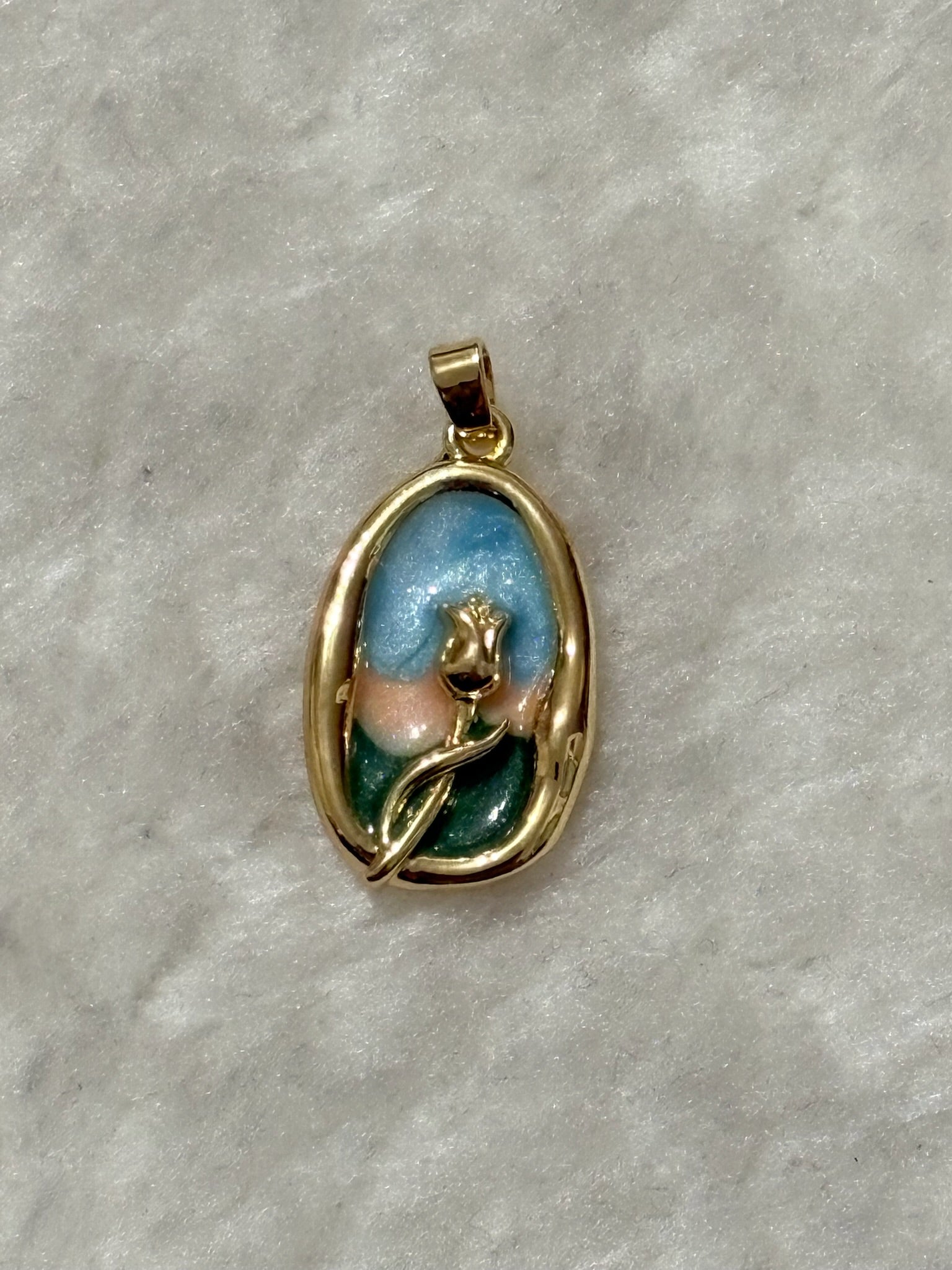 Oval Rose Enamel Coin Charm