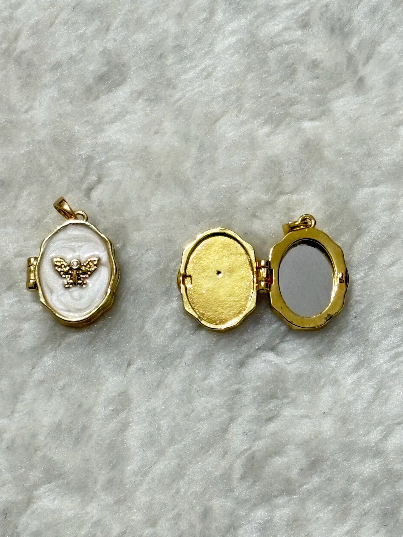 Heart Locket Charm - Butterfly Engraved