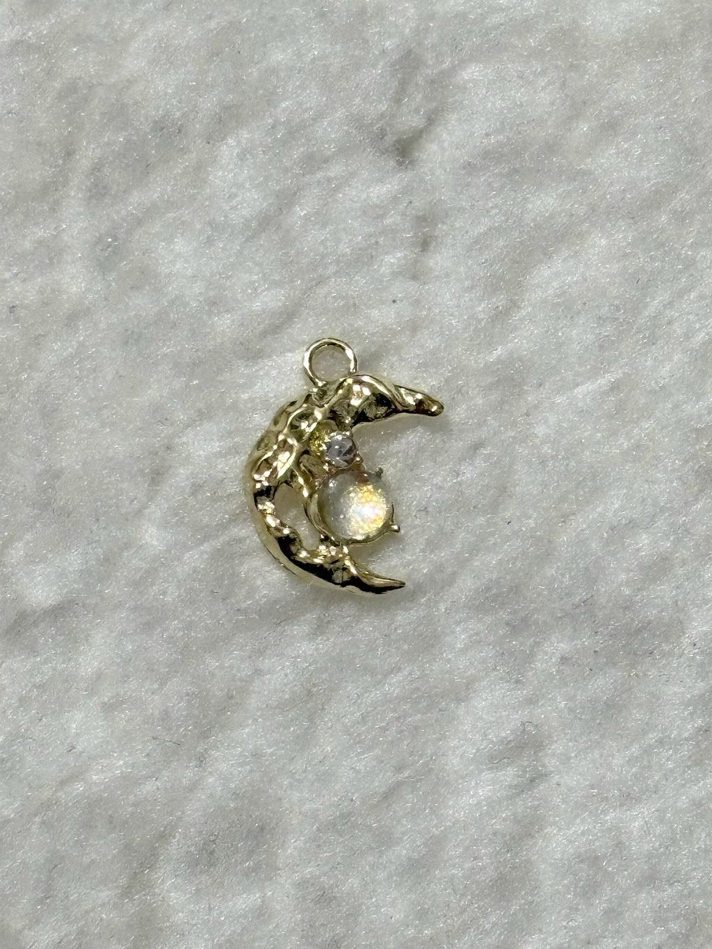 Crescent Moon Opal Charm - Gold/Silver Filigree