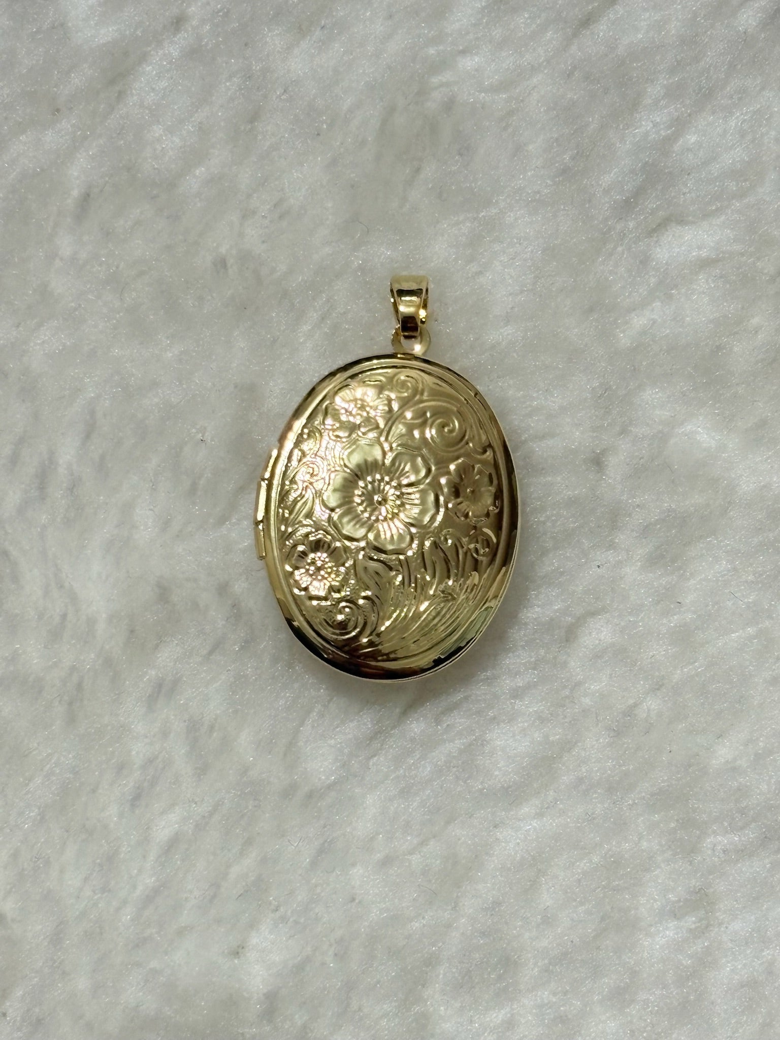 Oval Locket Charm - Floral Engraved