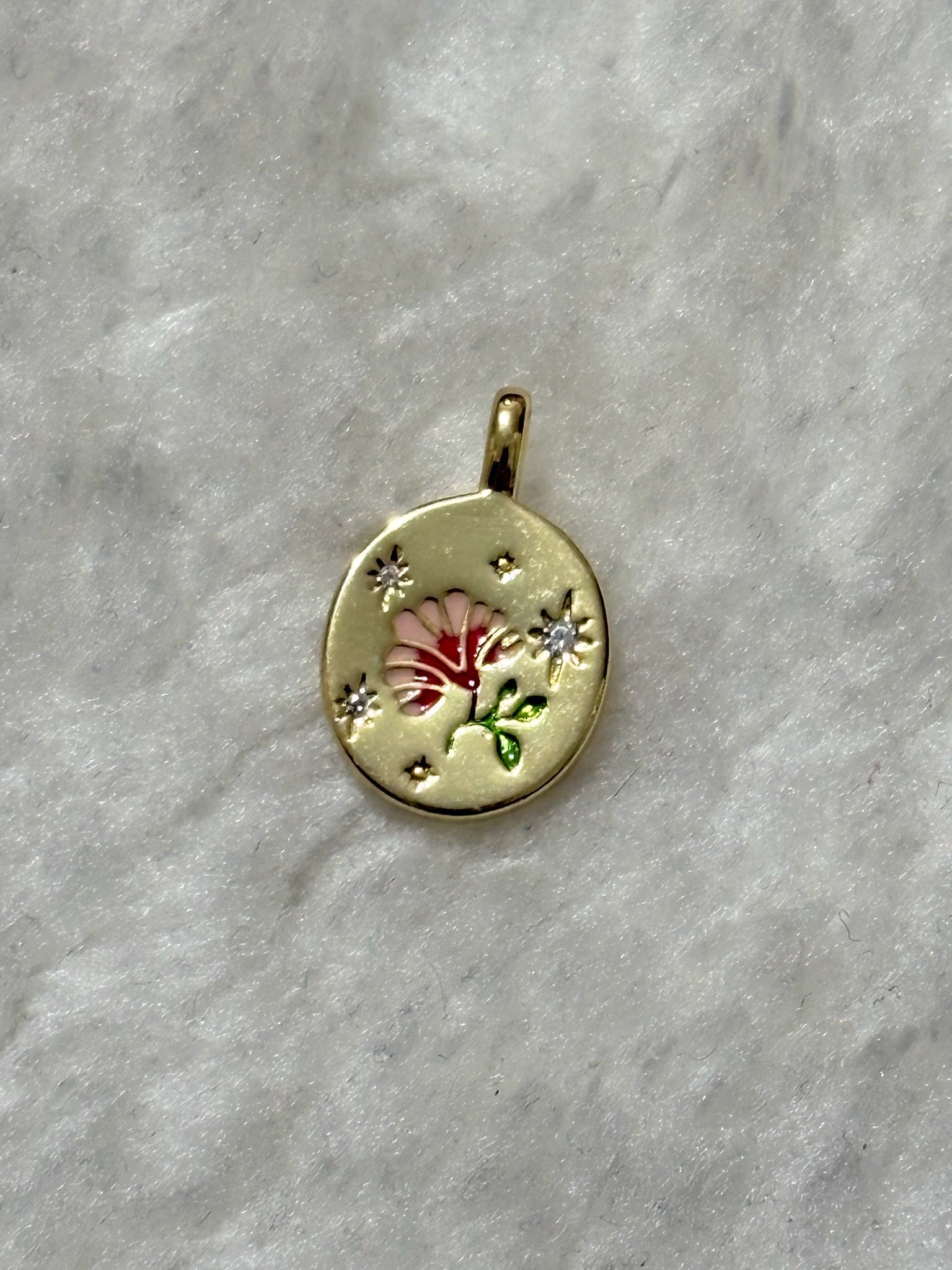 Botanical Coin Charm - Pink Enamel