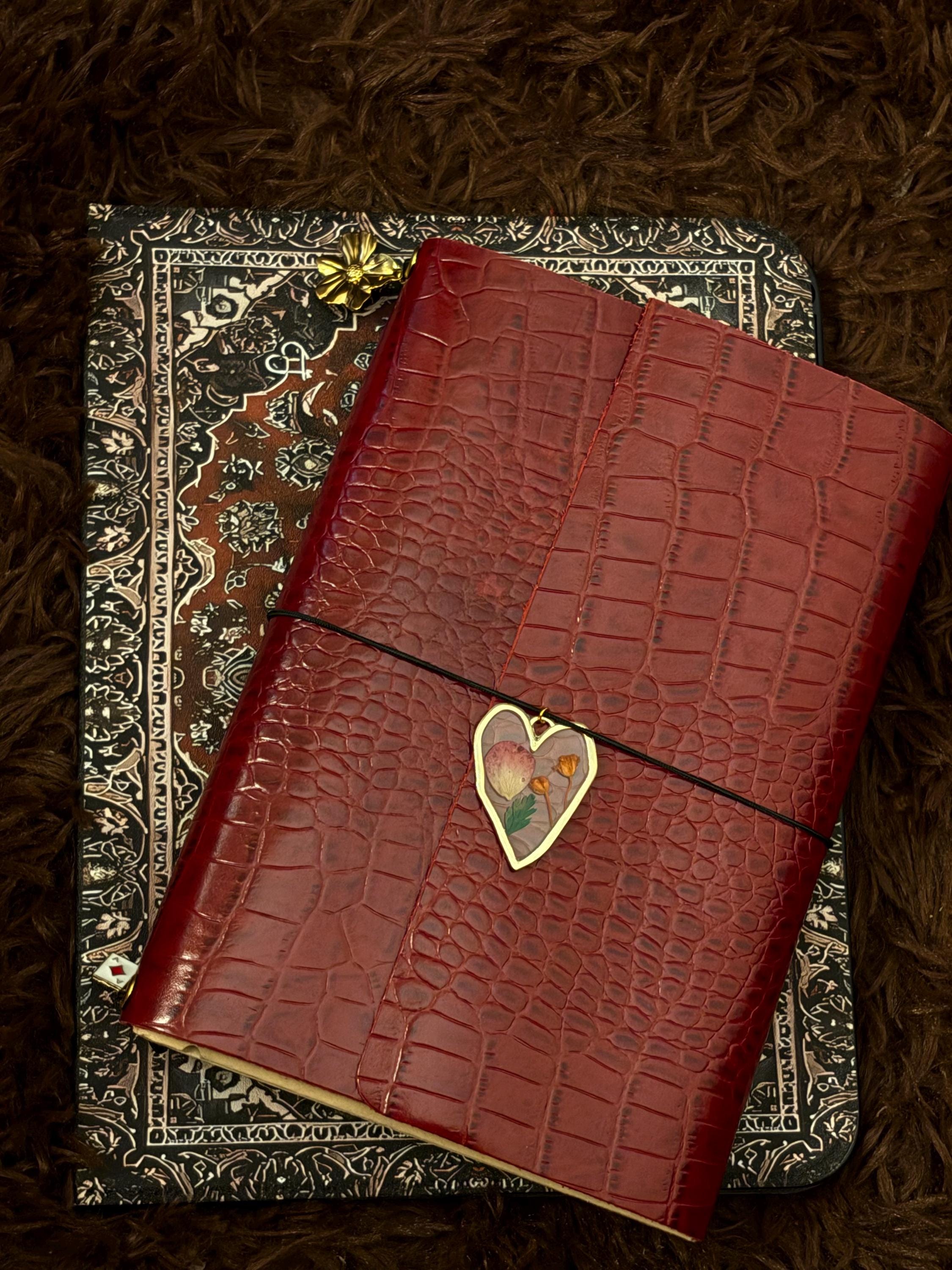 Handcrafted A5 Croc Leather Traveler’s Journal with inserts - Custom Listing