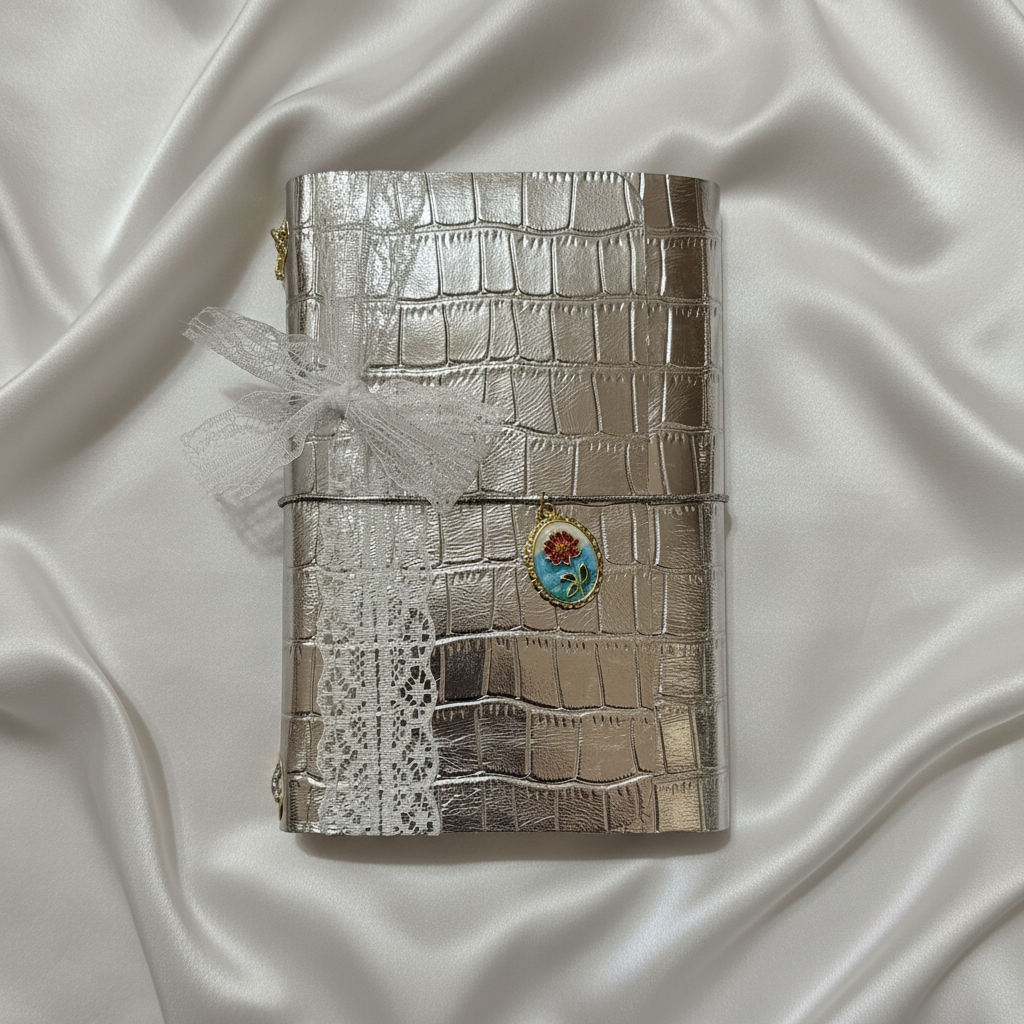 Champagne croc journal with lace and charm