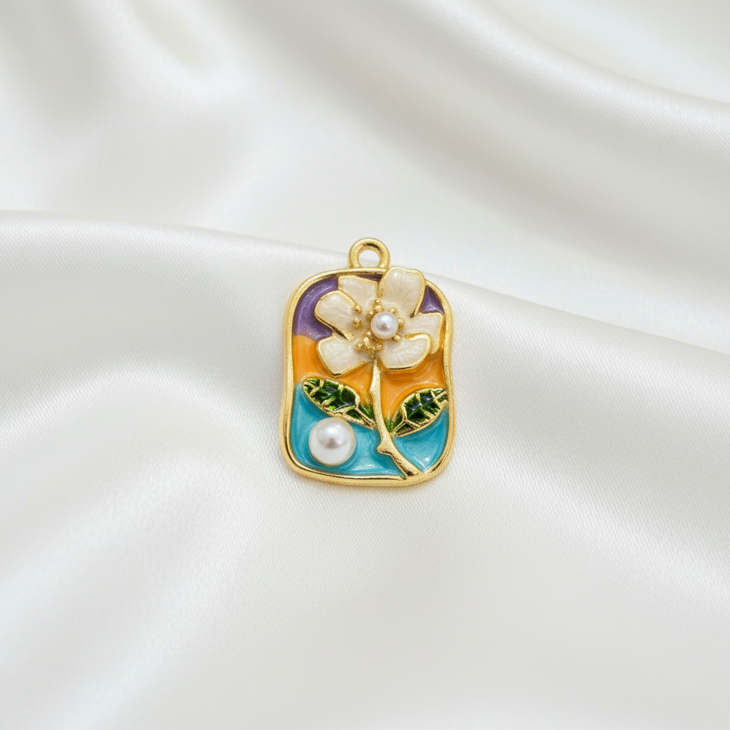 Dahlia Dream Charm - Turquoise Enamel