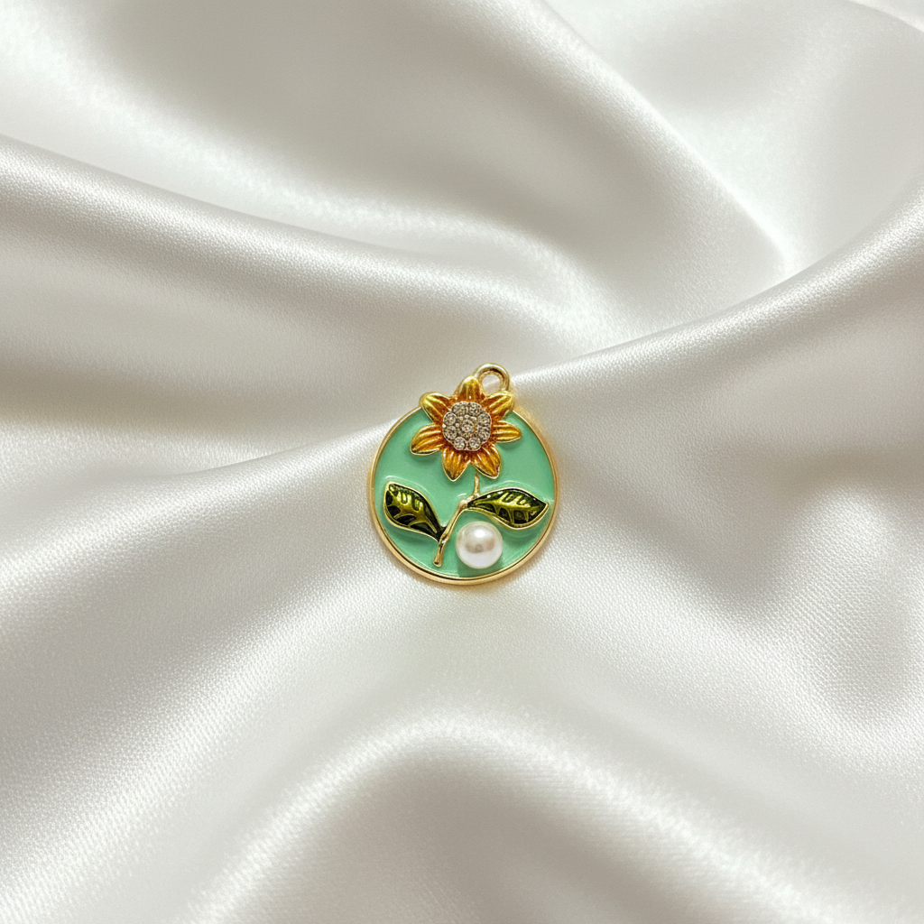 Sunflower Meadow Charm - Mint Enamel