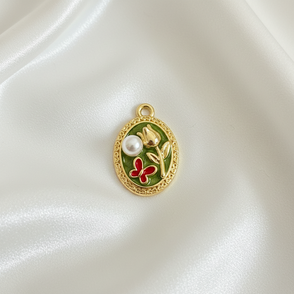 Butterfly Garden Charm - Olive Enamel